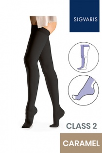 Sigvaris Essential Comfortable Unisex Class 2 Caramel Compression Tights with Waist Attachment and Open Toe